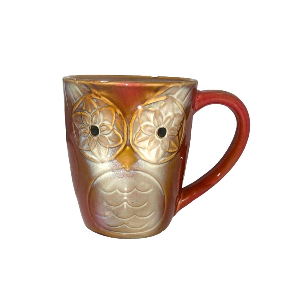 Red Owl Ceramic Mug – Embossed Owl Design – Cute Animal Coffee Cup
